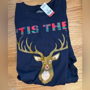NWT Joe Boxer Navy Blue Long Sleeve Tee with Reindeer Design Size Medium